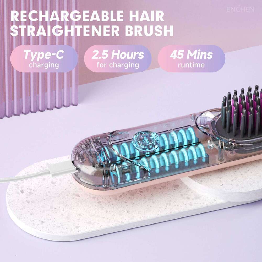 ENCHEN 2In1 Straightener Brush Professional Stuff 200 Million Negative Ions Electric Brushes Hair Tools H100