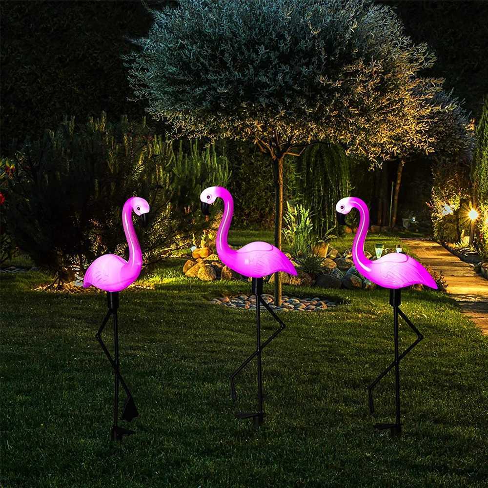 Flamingo Solar Lights Outdoor Solar Decorations Lawn Garden Ornaments Yard Waterproof Flamingo Stake Lights for Christmas Patio W250607
