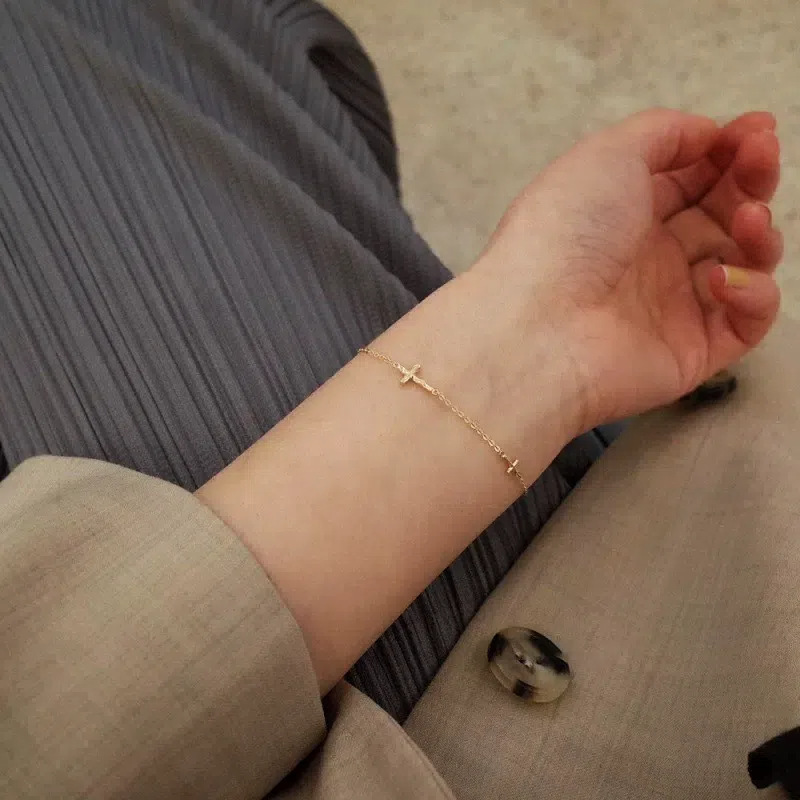 2025 Choucong Ins Sweet Cute Top Sell Tiny Girls Wedding Chain Bracelet Simple Fine Jewelry Genuine S999 Sterling Silver Cross Bangle For Lover Gift