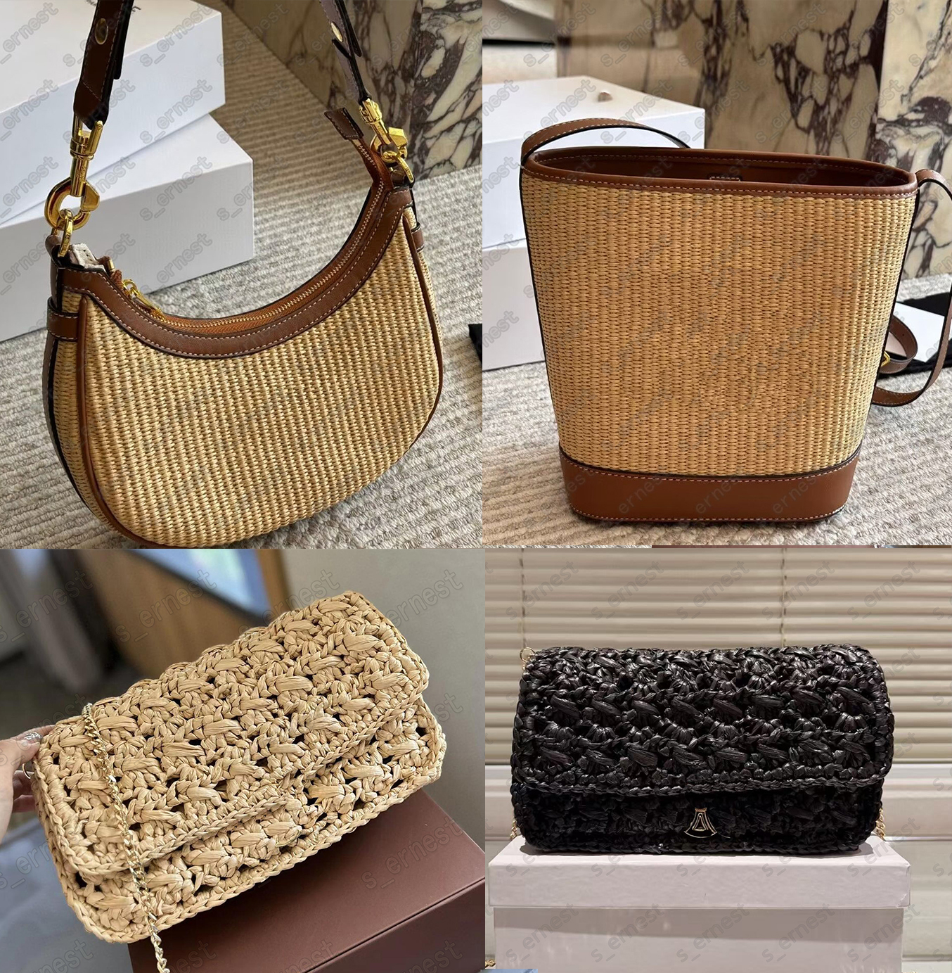 Summer beach bag designer bags straw knitting purse tote shoulder bags travel cross body bag phone case Woven Embossed Bag