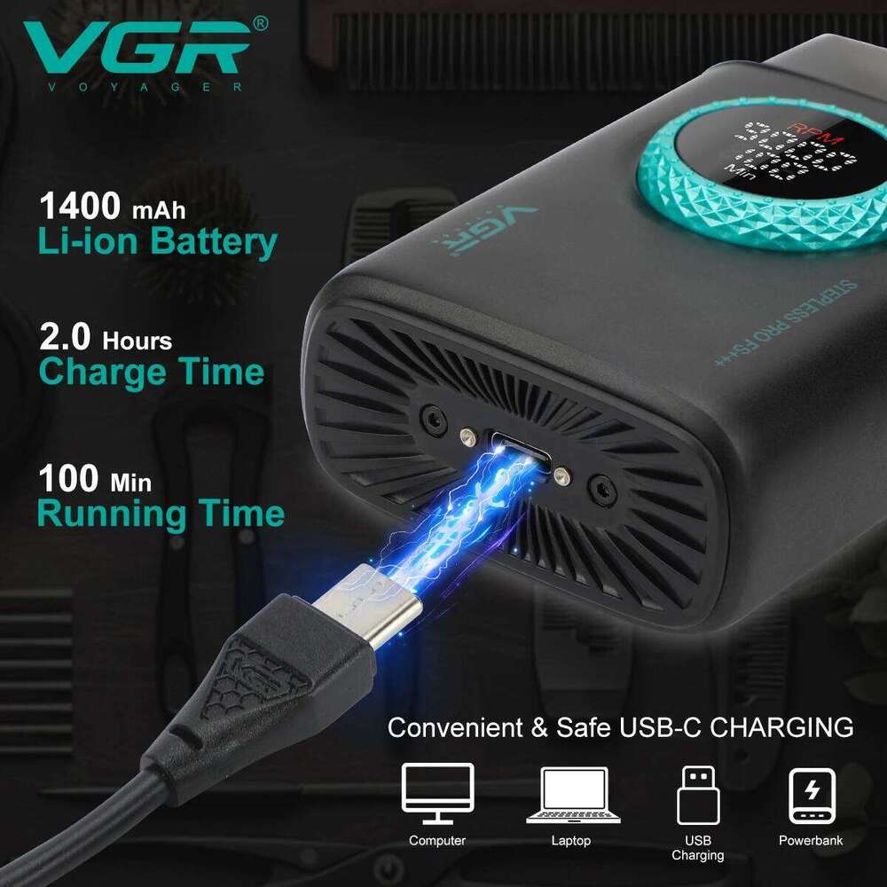 VGR Rechargeable Professional Electric Beard Trimmer Digital Display Razor Metal Shaver For Man V-378