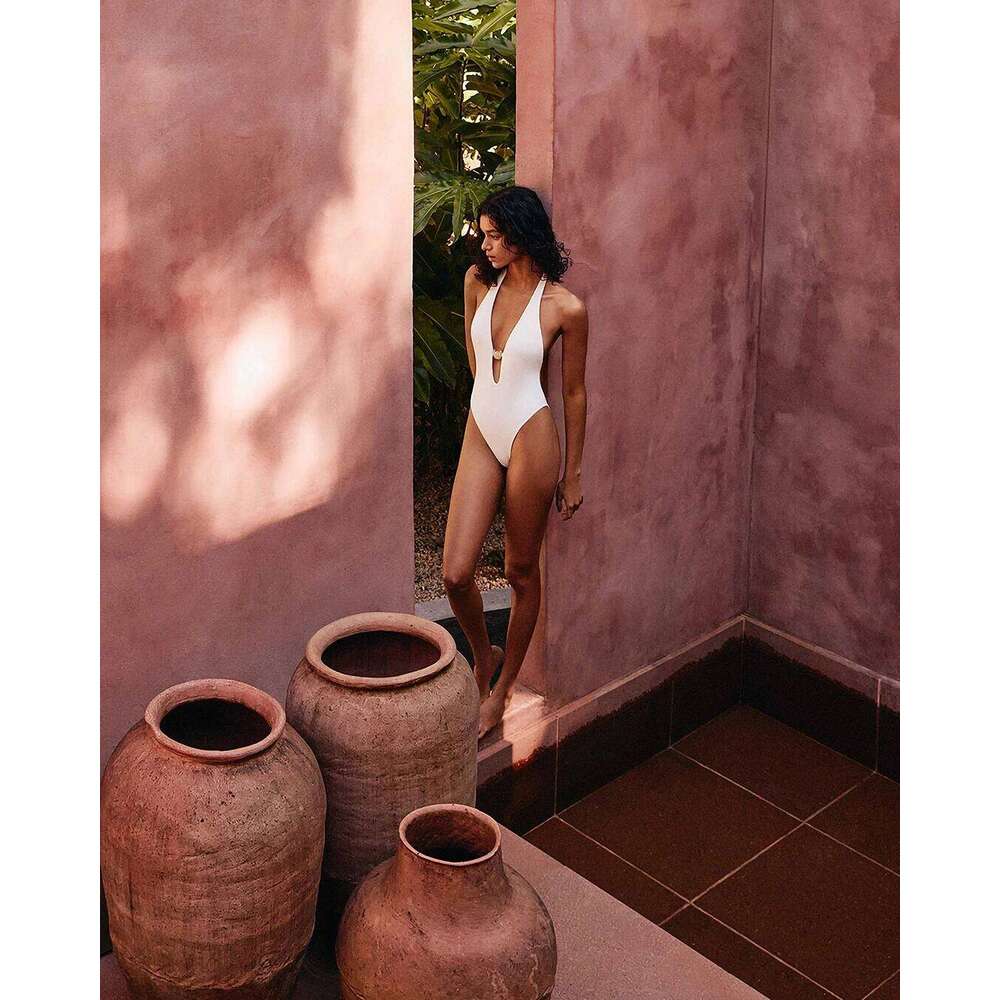 Sexy White One-Piece Swimsuit with Gold Accent Perfect for Beachwear Pool Parties Special Ocns Stand Out This Summer