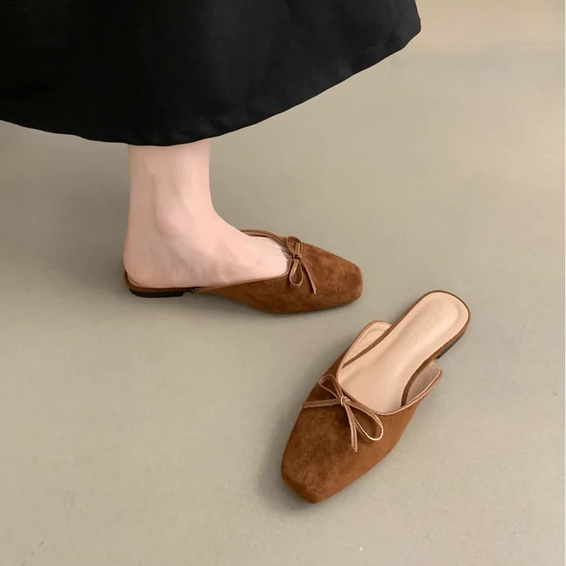 Baotou Half Slippers Women Summer Wear Muller Shoes 2025 Spring French retro Flat Sandals 250603