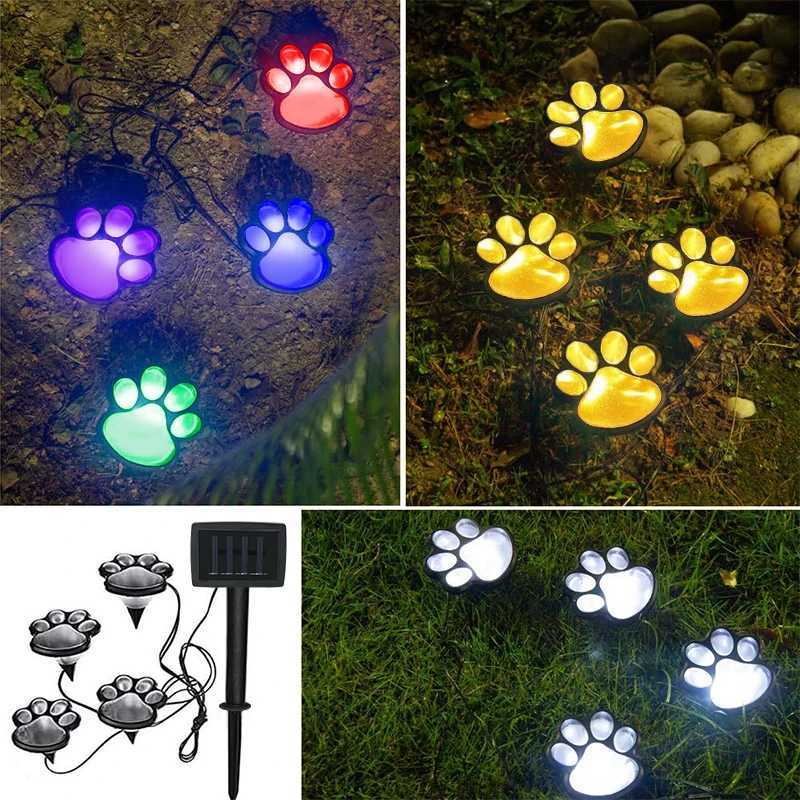 Outdoor Solar Paw Print Buried Light LED 4-in-1 Lawn Lighting Lamp Waterproof IP44 String Light for Garden Courtyard Decorations W250607