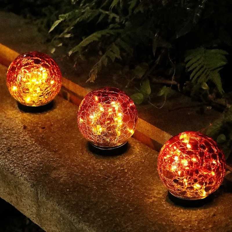 New LED Solar Gradient Red Crack Ball Light Outdoor Waterproof Courtyard Garden Lawn Decorative Atmosphere Lighting W250607