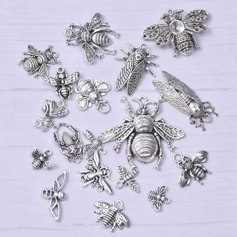 Silver Color Mixed Insect Charms For Jewelry Making Bee Pendant Alloy Cricket Animal Pendant Women Men Accories DIY NecklaceXJ250607