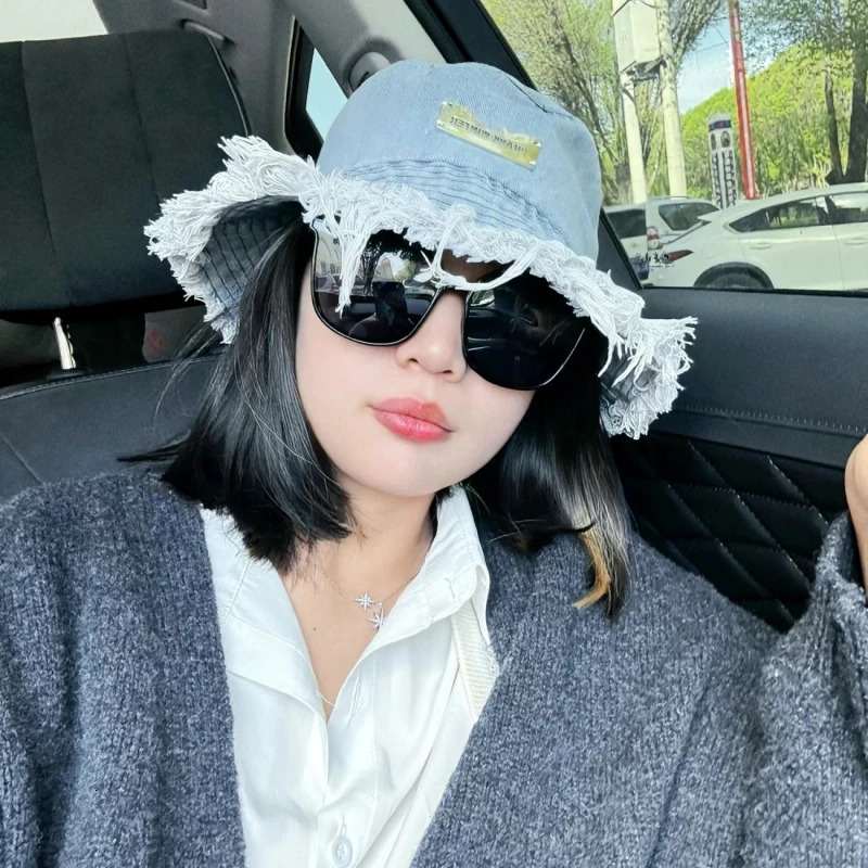 Fashion Washed Denim Bucket Hat Summer Sun Protection Mens Outdoor Fishing Cap for Womens Stylish Frayed Edge Fisherman Hat 250605