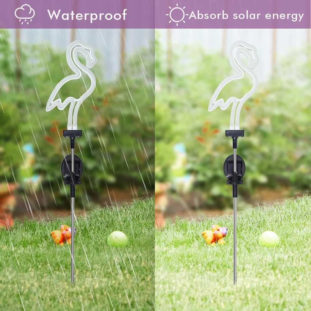 Solar Neon Flamingo Lights Landscape Garden Decoration Outdoor Waterproof Yard Lamp Lawn Terrace Light Patio Walkway Light W250607