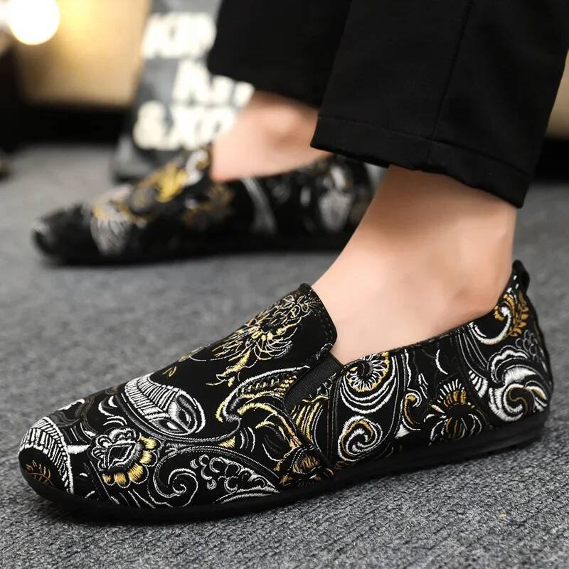 Ddmyoutdoor Men S Popular Bean One Foot Lazy Versatile Breathable Casual Driving Cloth Shoes Street Style Flower Patterns Outdoor Shoes