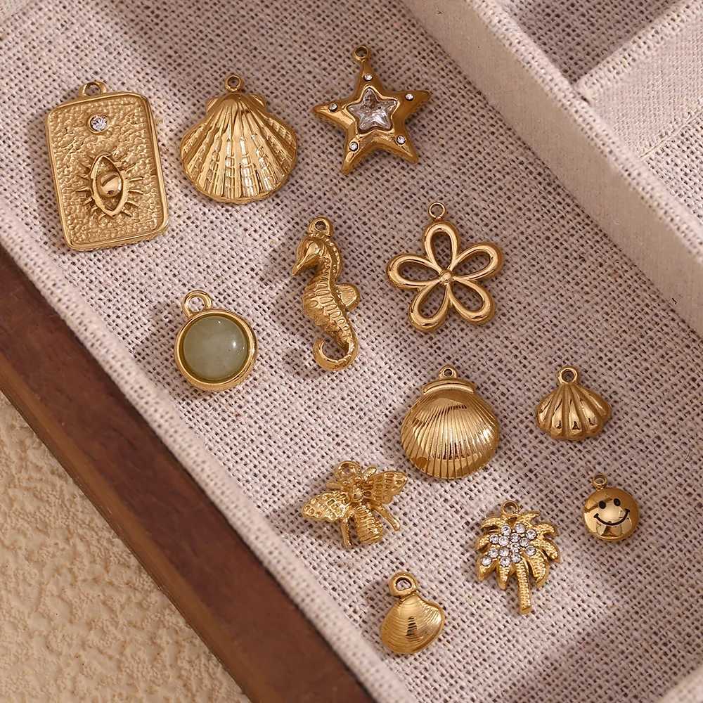 E.B.belle DIY Star Flower Bowknot 14K Gold Plated charms for jewelry making Waterproof pendant stainl steel jewelry womanXJ250607