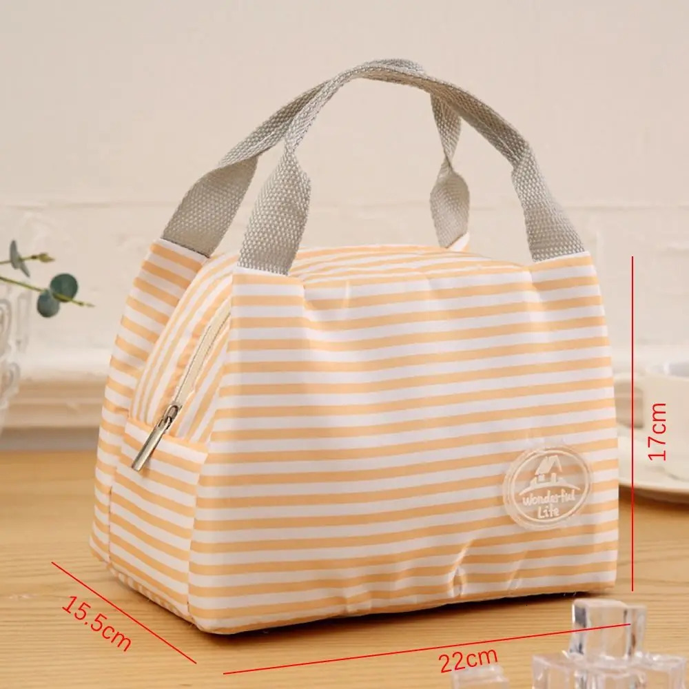 1PC Stripe Lunch Bag Insulated Cold Picnic Carry Case Portable Thermal Lunch Pouch Container Food Storage Bags 22x15.5x17cm 250606