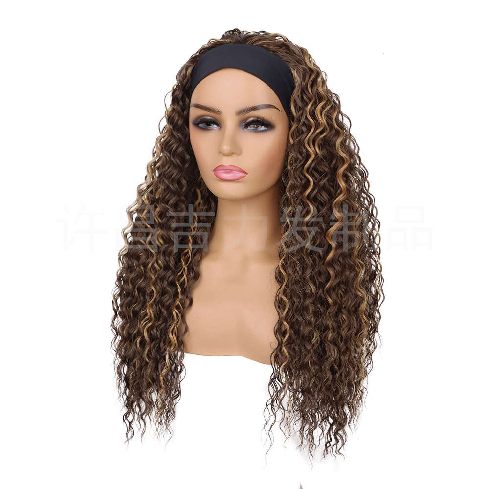Headscarf Gradient Headband Ice Silk Hairband Long Curly Hair Small Curl Wig Cap