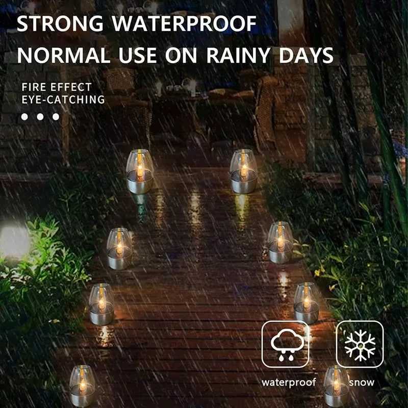Solar Candle Lamp LED Stainless Steel Candlelight Dinner Night Light Outdoor Waterproof Garden Lawn Courtyard Balcony Home Decor W250607
