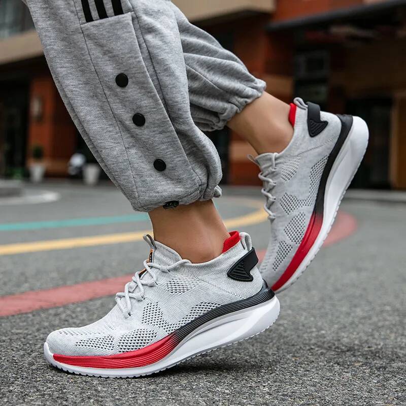 Ddmyoutdoor Trendy Grey Light Casual Men Comfortable Socks Running Shoes Low Cut Breathable Mesh Large Size Man Sneakers Outdoor Shoes