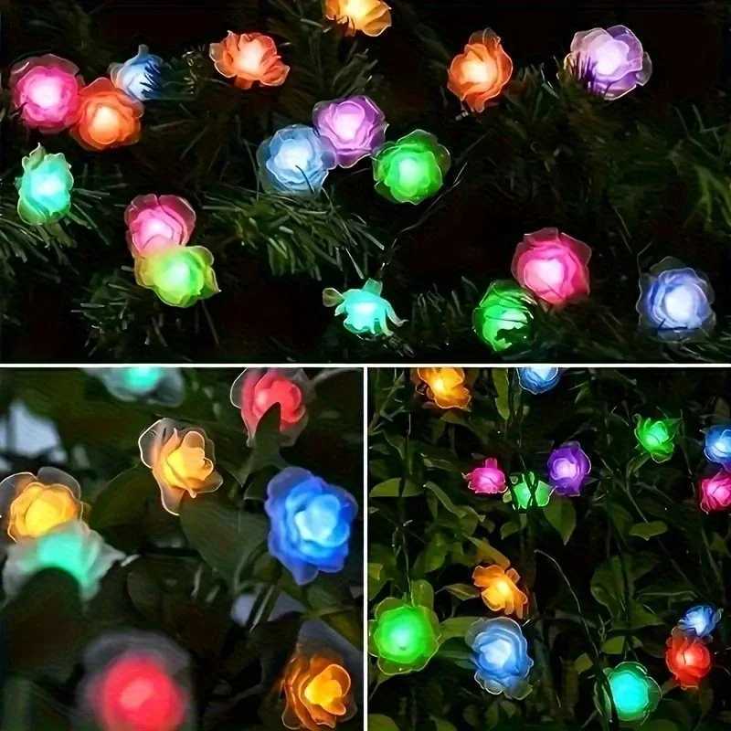 Solar string outdoor garden lamp decorative light LED rose string light waterproof lamp For garden outdoor decorations W250607