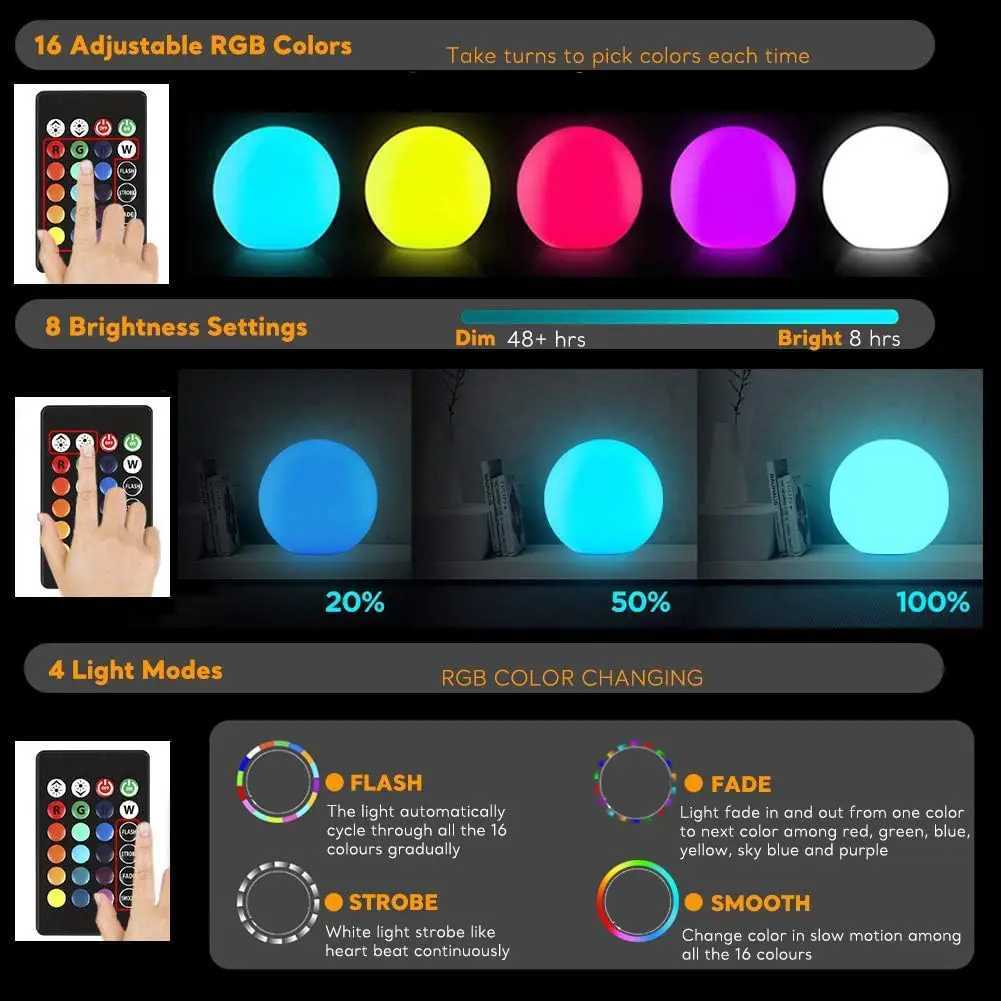 Globe Floor Lamp 14-Inch LED Ball Light With Remote 16 RGB Color Changing Dimmable Rechargeable Nursery Night Light XJ250606