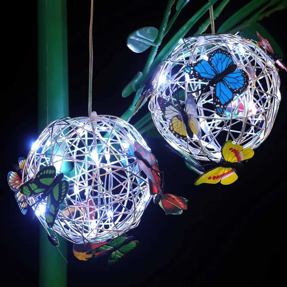 2pcs LED Solar Wind Chime Light Garden Butterfly Lamp Colorful Waterproof Hanging Solar Light for Garden Yard Home Decor W250607