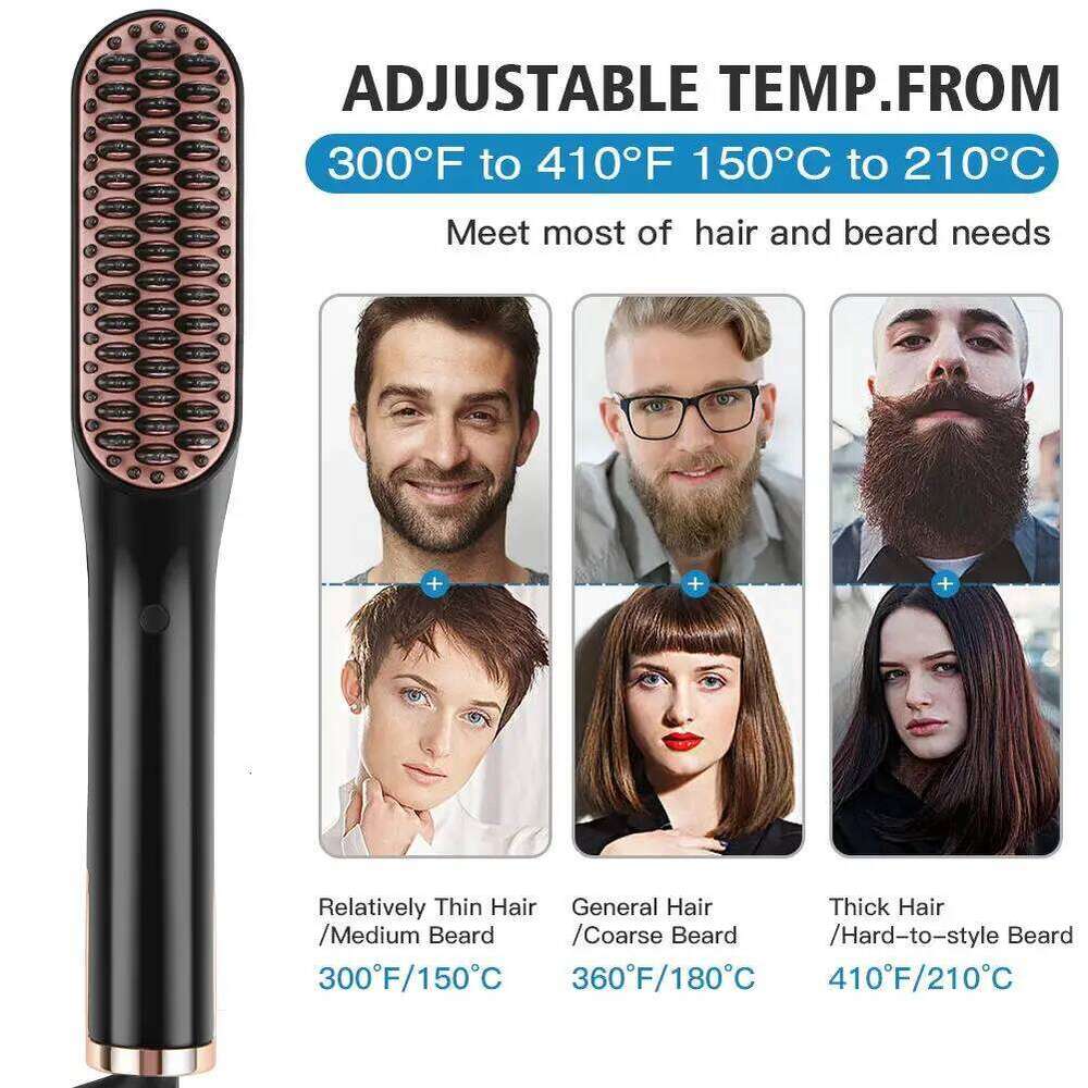 3 In 1 Quick Man Straightener Brush Anti Static Ceramic Heating Faster Straightening Beard Comb Hair Styler For Men