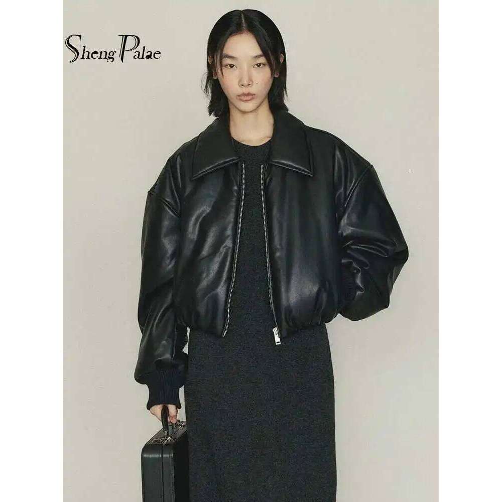 Women's Fashion Autumn Winter New Clothes Solid Color Leather Thicken Warm Female Short Cotton Jacket