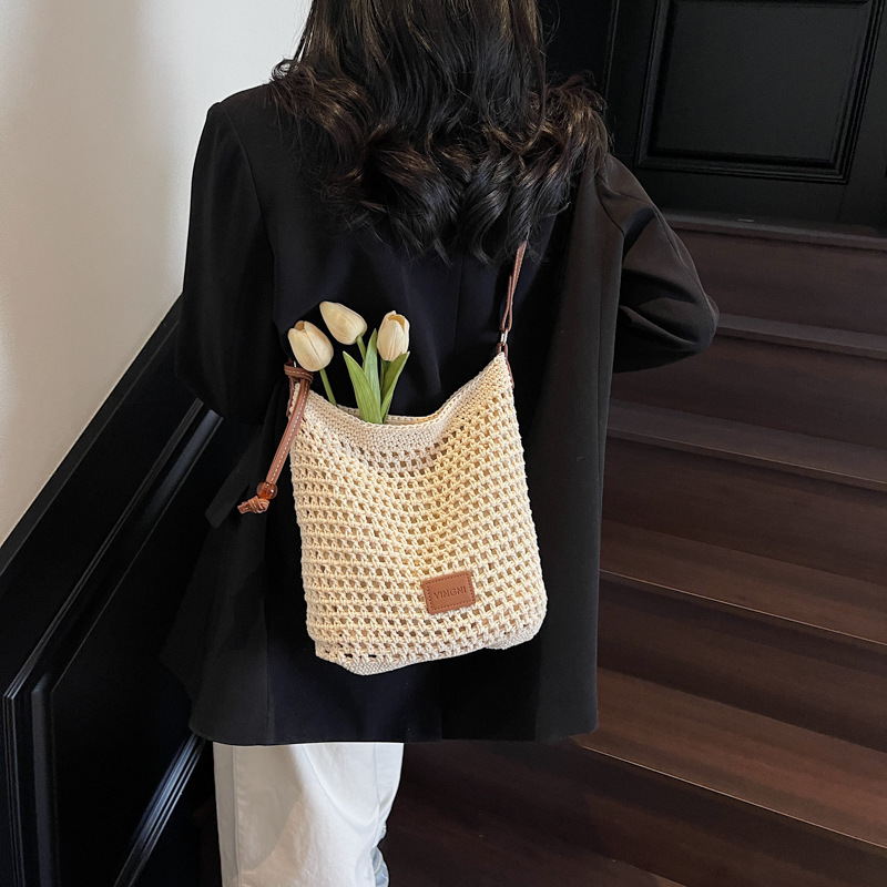 designer High-End Large Capacity Cotton Woven Bag for Women 2025 Spring Summer New Handheld Bucket Bag Commuter Crossbody Bag