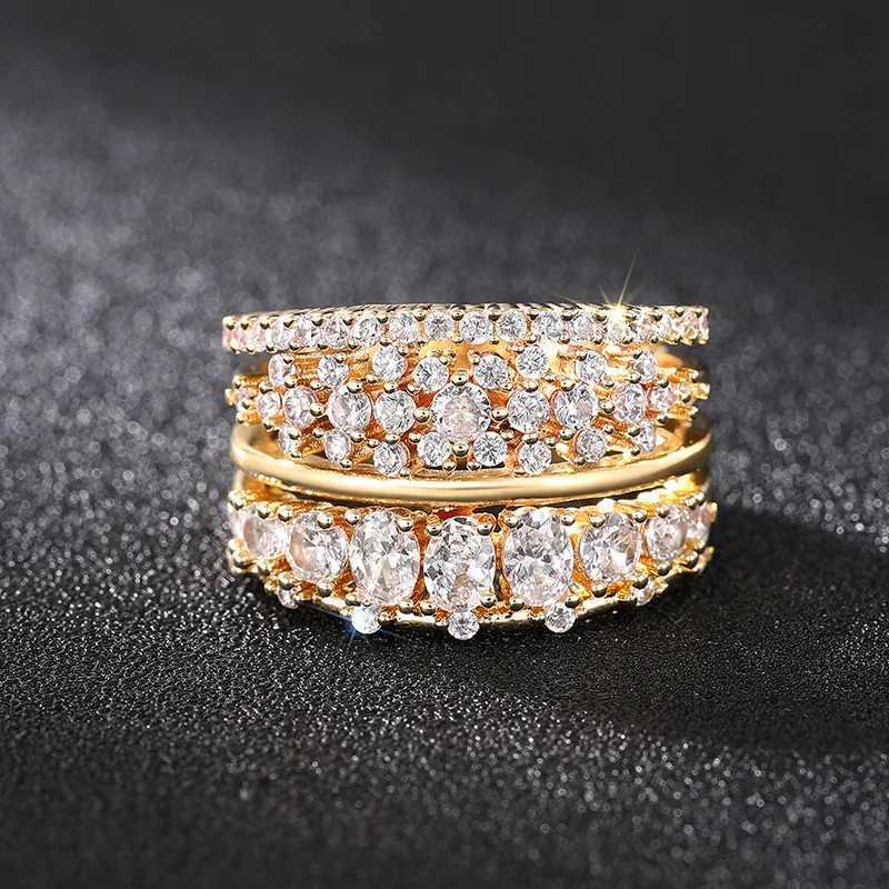 925 Sterling Silver Trendy Rings for Women Double Layer Cubic Zirconia Luxury Female Accessories Wedding Gorgeous Lady Jewelry XJ250606