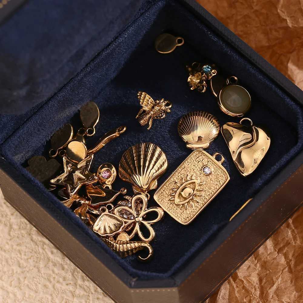 E.B.belle DIY Star Flower Bowknot 14K Gold Plated charms for jewelry making Waterproof pendant stainl steel jewelry womanXJ250607