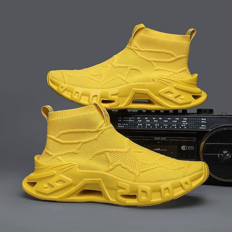 Ddmyoutdoor New Fashion Yellow Men S High Top Sneakers Big Size Breathable Mesh Running Slip On Sports Shoes Trainers For Outdoor Shoes