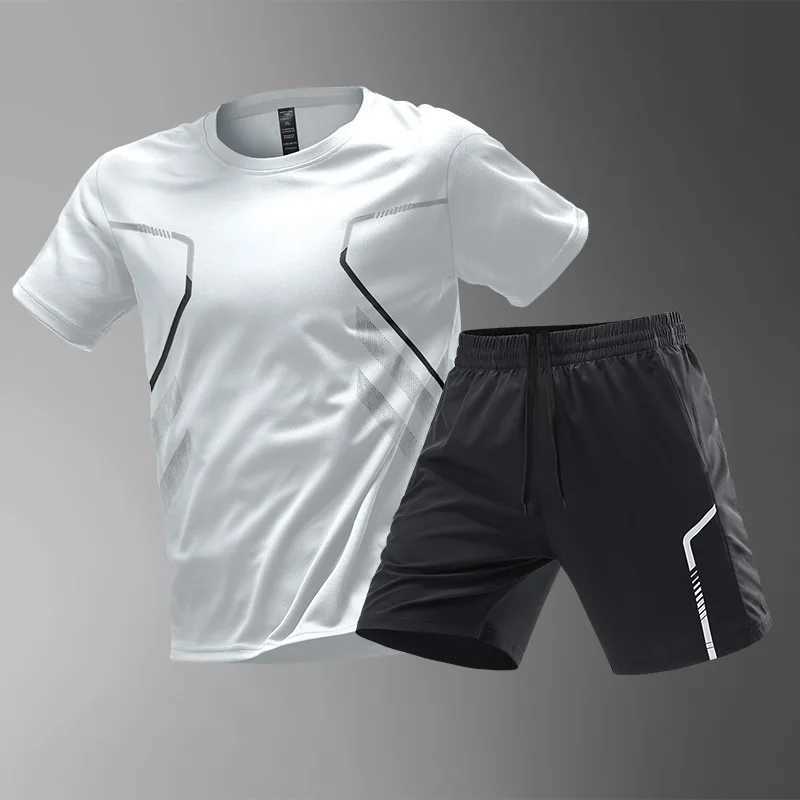 Tracksuit Suit Men Ice Silk Running Quick Dry Shirt Short Sleeve Summer Thin Shorts Fitness Basketball Training Wear Soccer Ball W250609