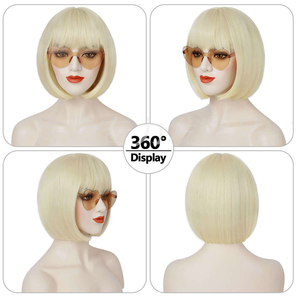 Shoulder-Length Bangs Bob Short Straight Hair Synthetic Wig Cap