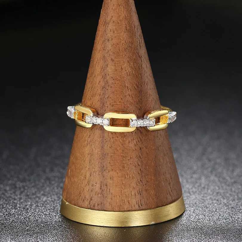 Stacking Cube Chain Link Ring For Women Iced Out Zircon Crystal Matching Gold Color Ring Punk Accessories Trend Jewelry R727 W250606