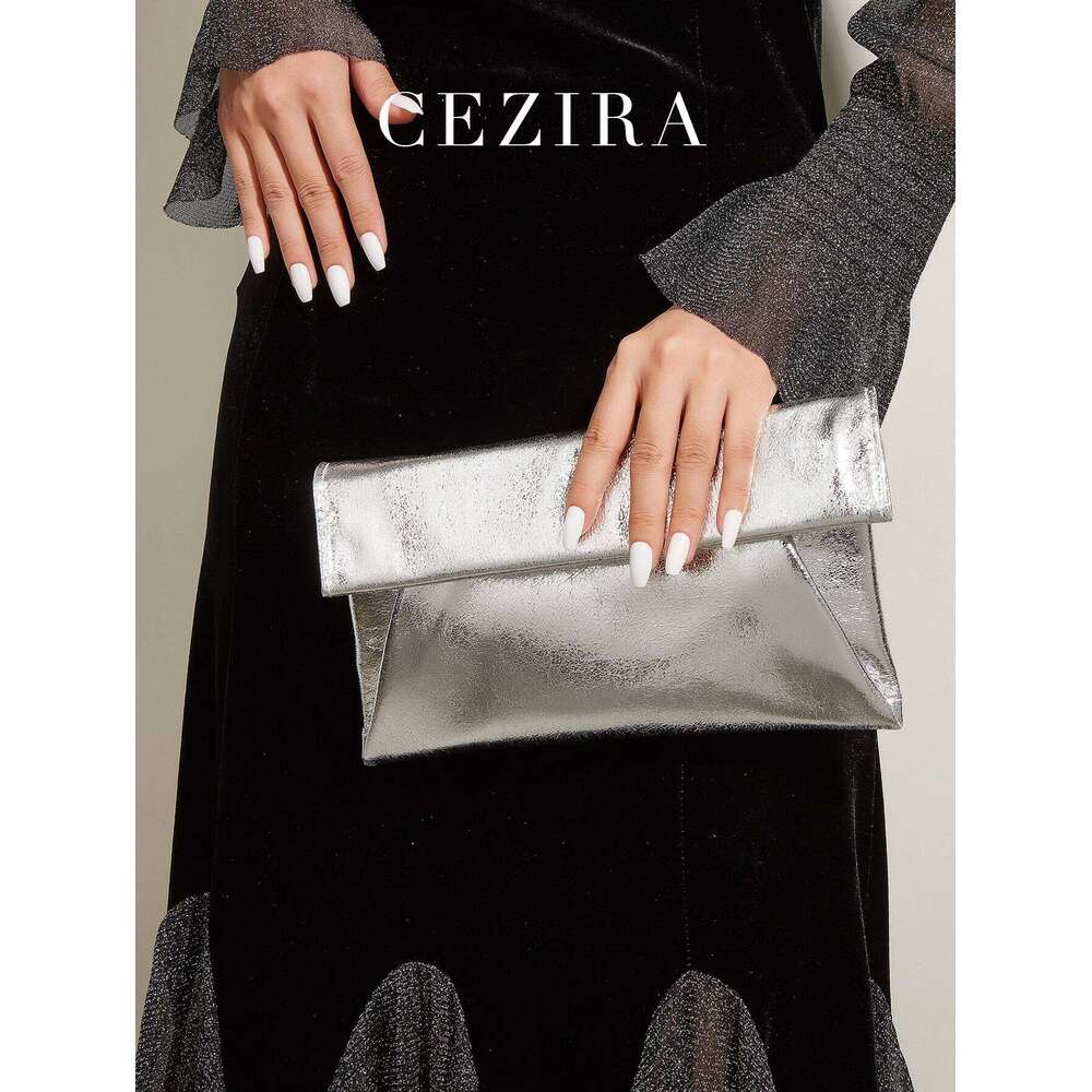 CEZIRA Fashion PU Leather Metallic Clutch Women Crossbody Shoulder Bags With Chain Party Evening Purses Envelope Handbag