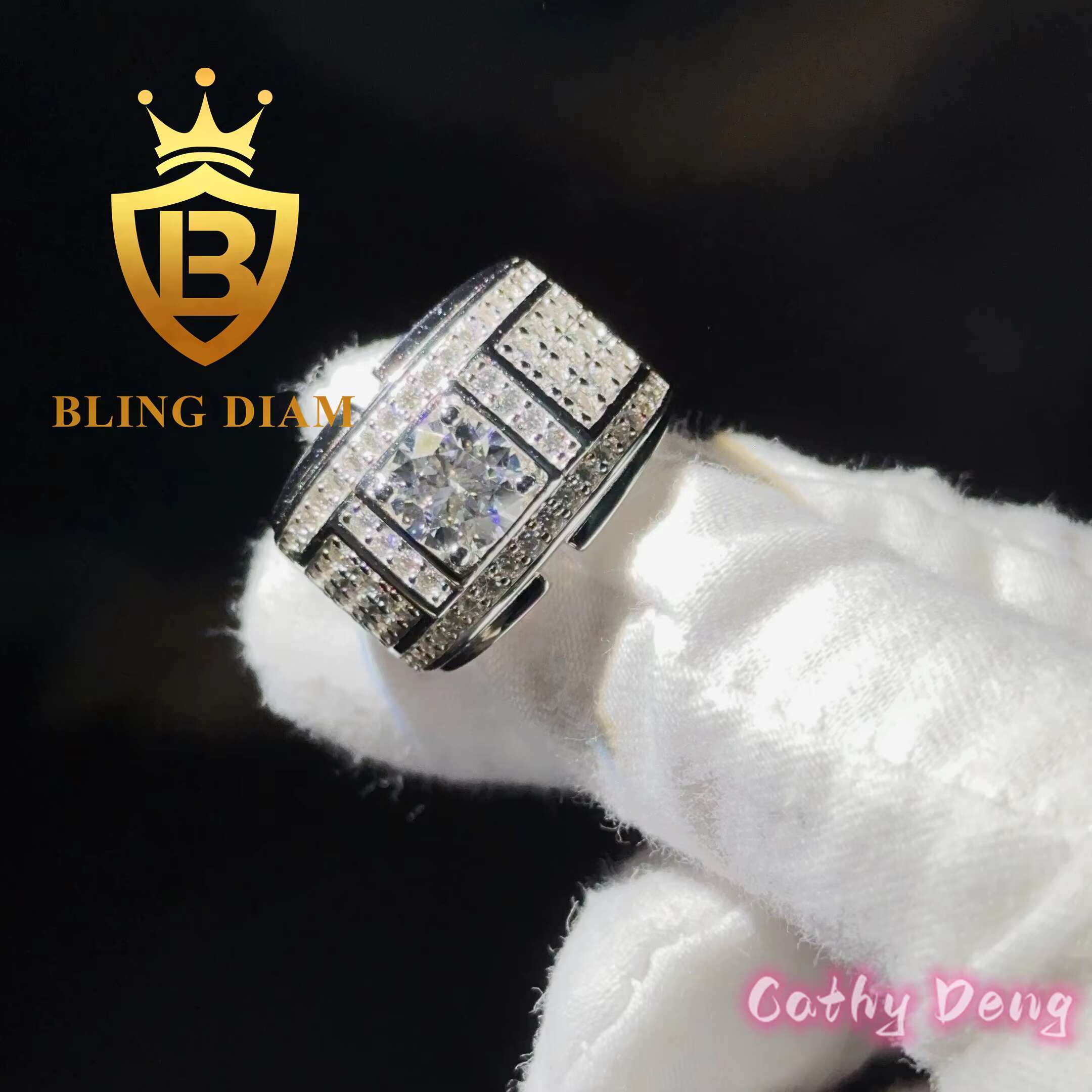 Buss Down Mens Jewelry Ice Out Moissanite Diamond Finger Ring Sterling Sliver Cuban Link Rings Mens Gift