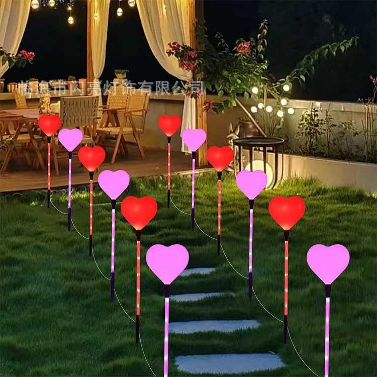 6pcs Solar-Powered Red Heart Lawn Lights Waterproof Outdoor Pathway Decor for Garden Wedding Decoration Valentines Day 1012 W250607