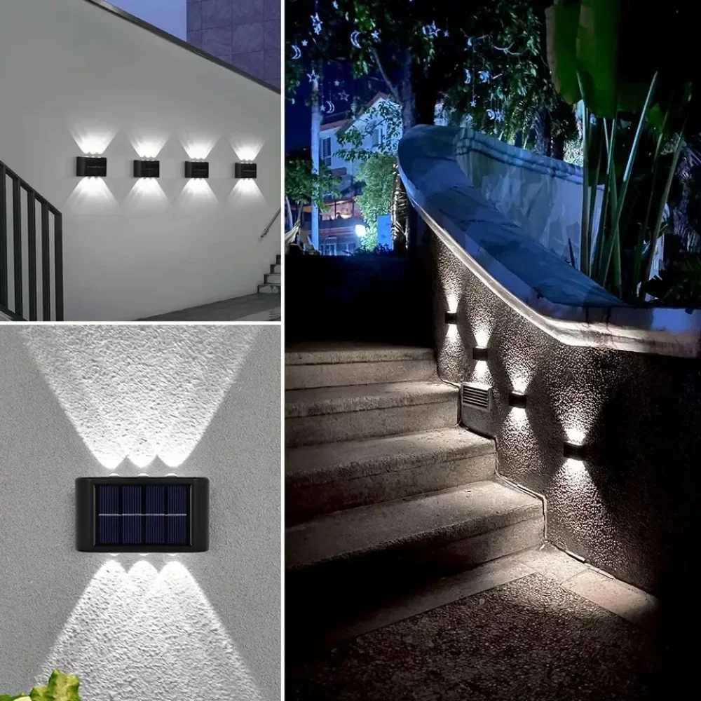 6LED Solar Deck Light Garden Patio Stairs Fence Lamp Solar Wall Lamp Outdoor Waterproof Light Up and Down Luminous Lighting W250607