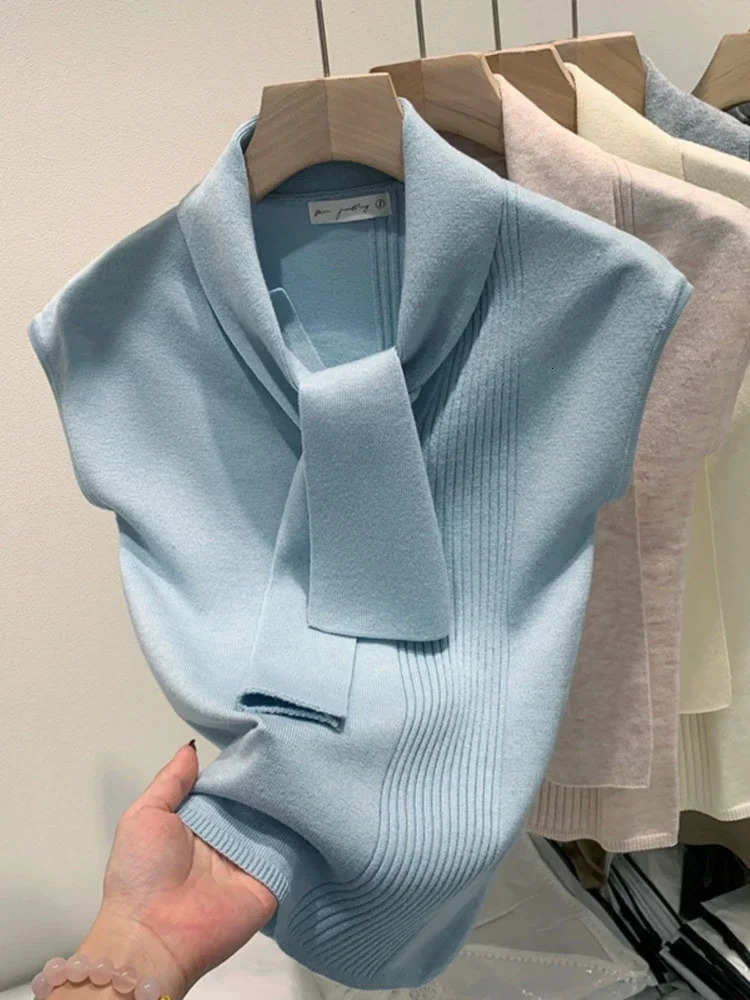 2025 Women Knitted Tank Top Thin Tops Basic Casual Oneck Tees Sleeveless For 250530