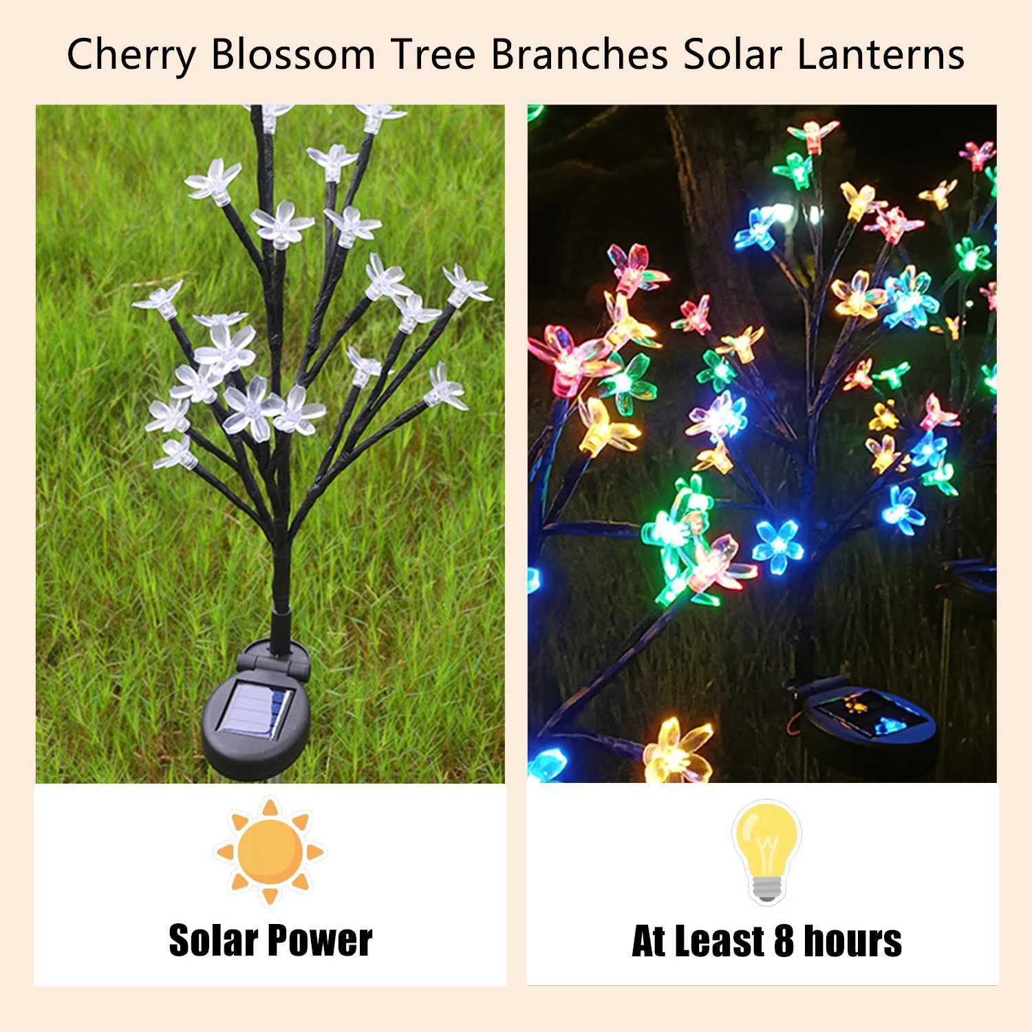 1 PC Solar Flower Pathway Lights Outdoor Sakura Tree Lighting 8 Modes Flush Mount Non-Detachable for Garden Lawn Patio Walkway XJ250606