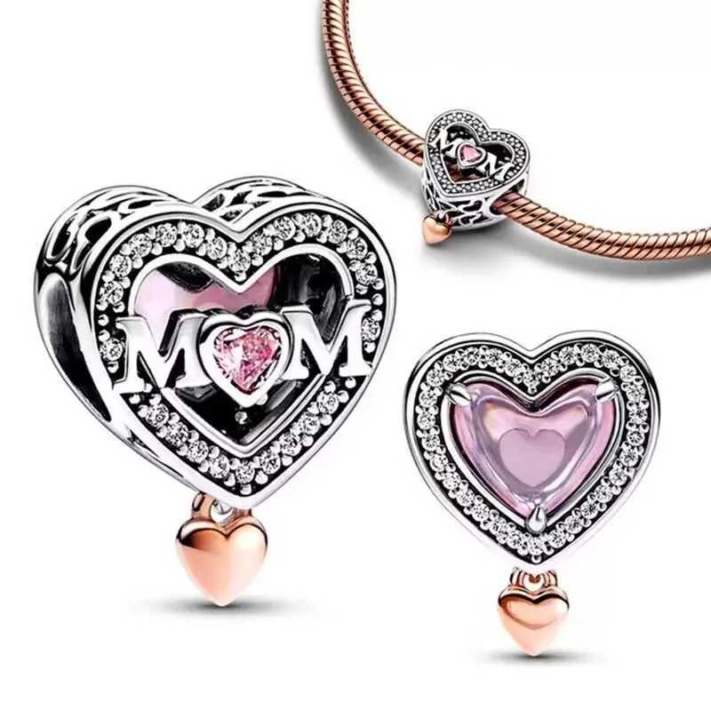 NEW Europeans Pink Original Charms Potion Murano Glass Heart Dangle Bead Fit 925 Sterling Silver Bracelet DIY Women Jewelry XJ250607