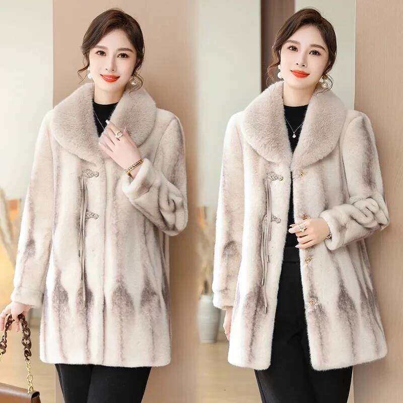Mink Fleece Coat Women's Winter Noble Thickened Warm Loose High End Rich Lady Long Sleeved Fur One Piece Mom's Clothing
