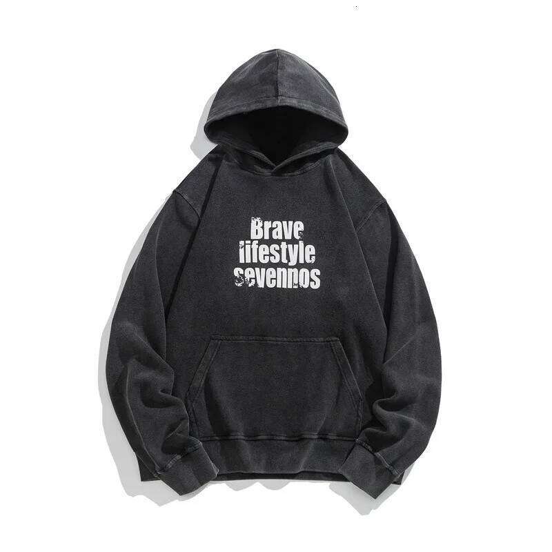 2024 type record autumn new wash letters do old cotton hoodie men's American fashion brand casual loose pullover top tide