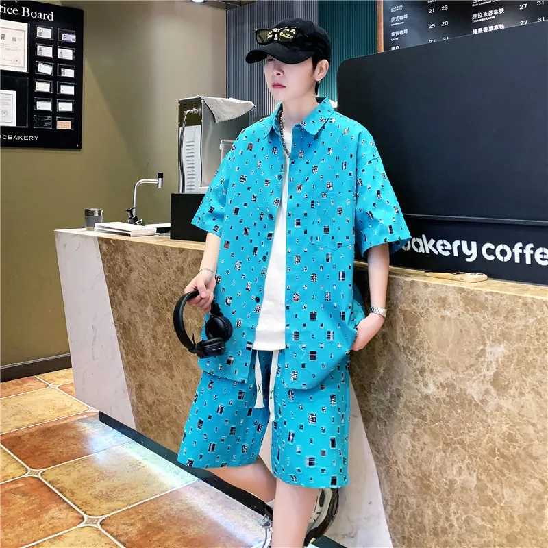 Men Summer 2 Pieces Suits Tracksuit Mens Shirt Shorts Harajuku Streetwear Oversized Men Sets Short Outfits W250609