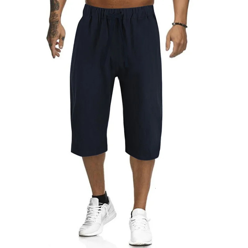 Summer Muscle Mens Loose Solid Color Breathable Casual Sports Business High Street Fashionable Cropped Pants 250606