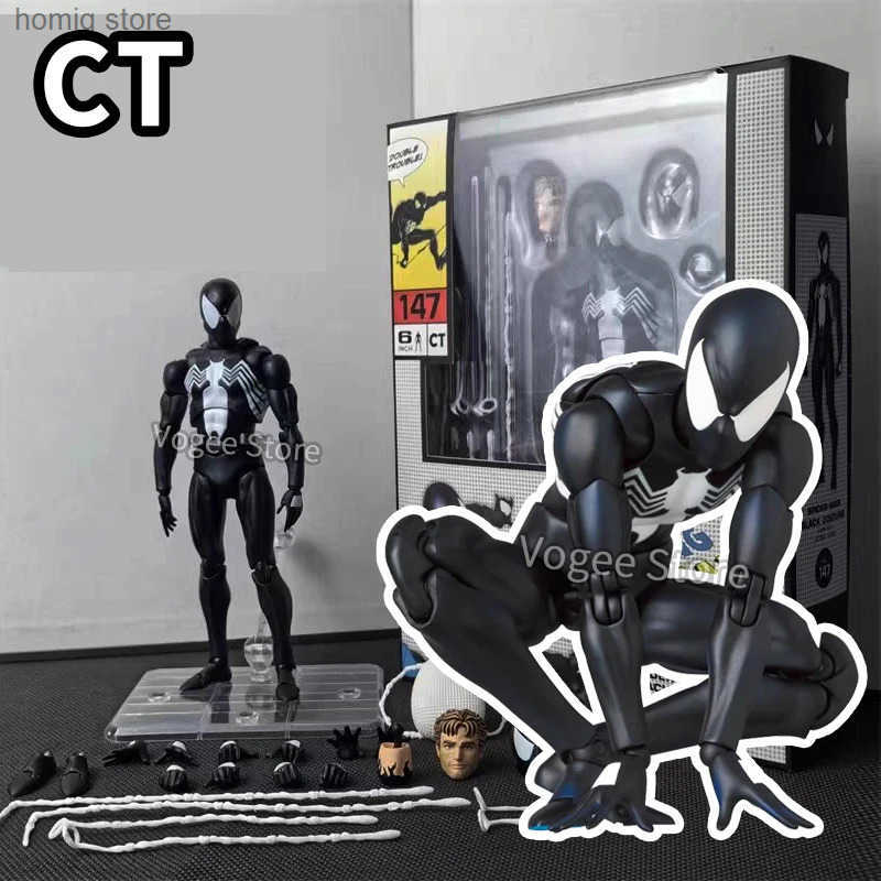 Ct Toys Spiderman Figure Mafex 147 Symbiotic Black Suit Venom The Amazing Spider-man Anime Action Figure Collectible Model Toys L250607