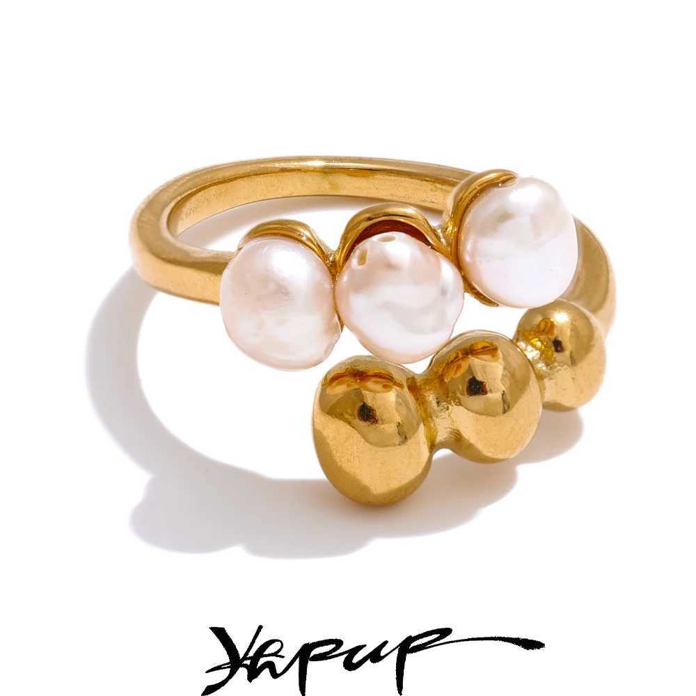 Yhpup Natural Freshwater Pearl High Quality Adjustable Embrace Ring for Women Stainless Steel Charm Fashion Jewelry Gift W250606