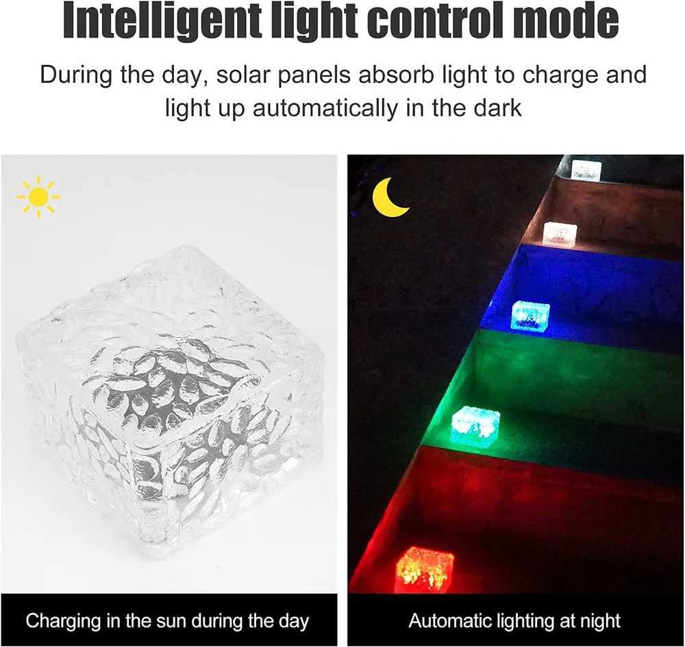 Solar Garden Lights Outdoor Paver Square Brick Ice Cube Sunlight Patio Walkway Pathway Step Solar Lamp Christmas Holiday Decor XJ250606