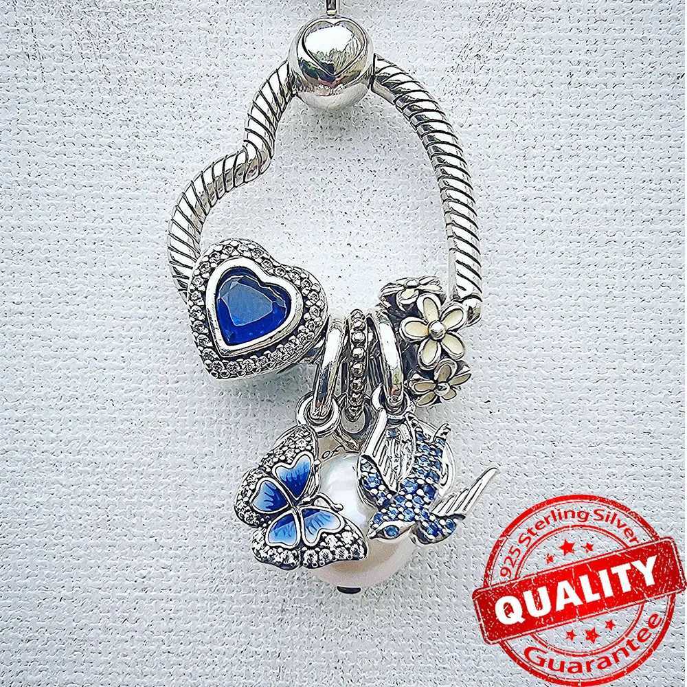 Tren Sterling Silver Pink Pansy Flower Charm Fit Original Bracelet 925 Silver Blue Butterfly Charm Fine Jewelry Gift XJ250607