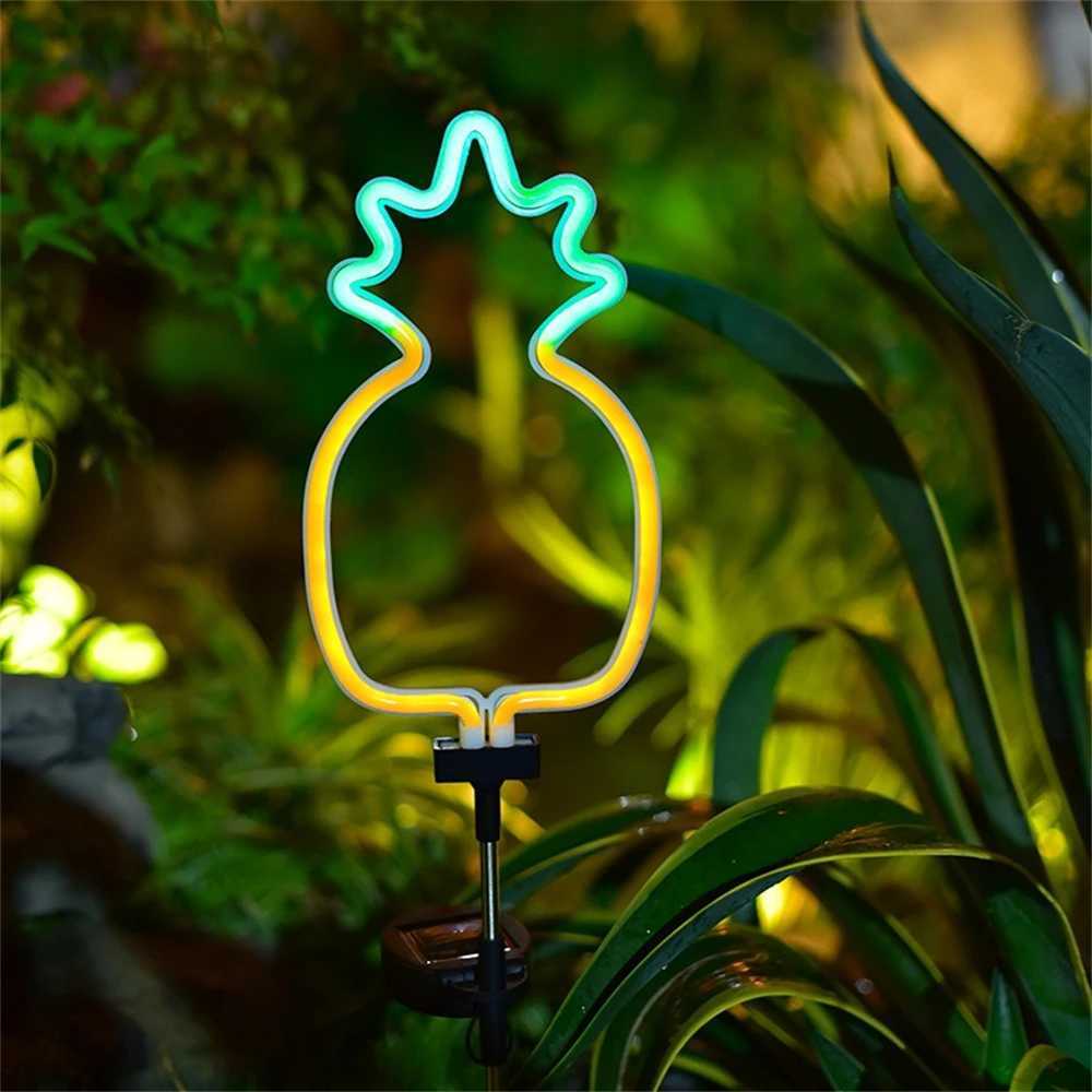 Neon Flamingo Pineapple Solar Garden Stake Lights Outdoor Pathway Light for Lawn Patio Yard Walkway Neon Pink Lighting Decor W250607