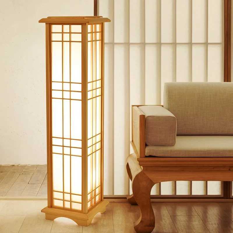 SANDYHA Japanese style wood Floor Lamp lamps for Living Room led lights bedroom decoration standing Study Lighting Square W250607