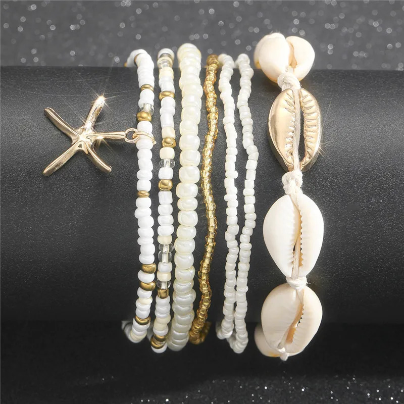 Starfish Beads Pearl Chain Anklet Set for Women Charm Ankle Bracelet on the Leg Handmade Jewelry Gifts Summer Beach Fashi 250528