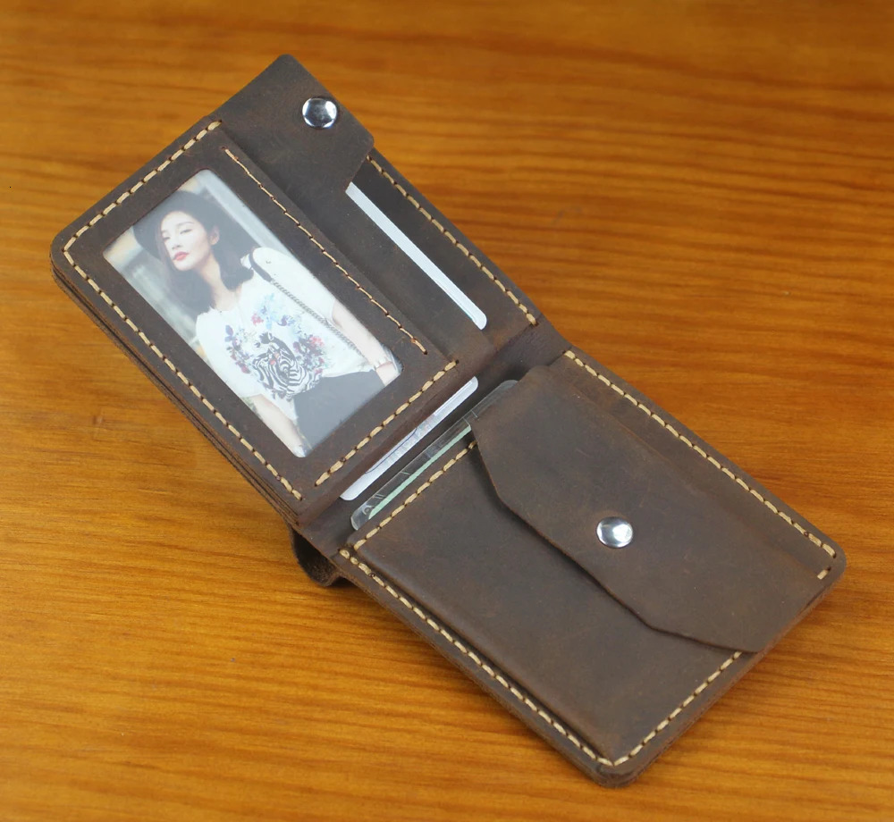 Handmade 100% Genuine Leather Men Wallet Purse Short Money Clip with Coin Pocket Male Money Bag Multi-Card Wallet Vintage 250605