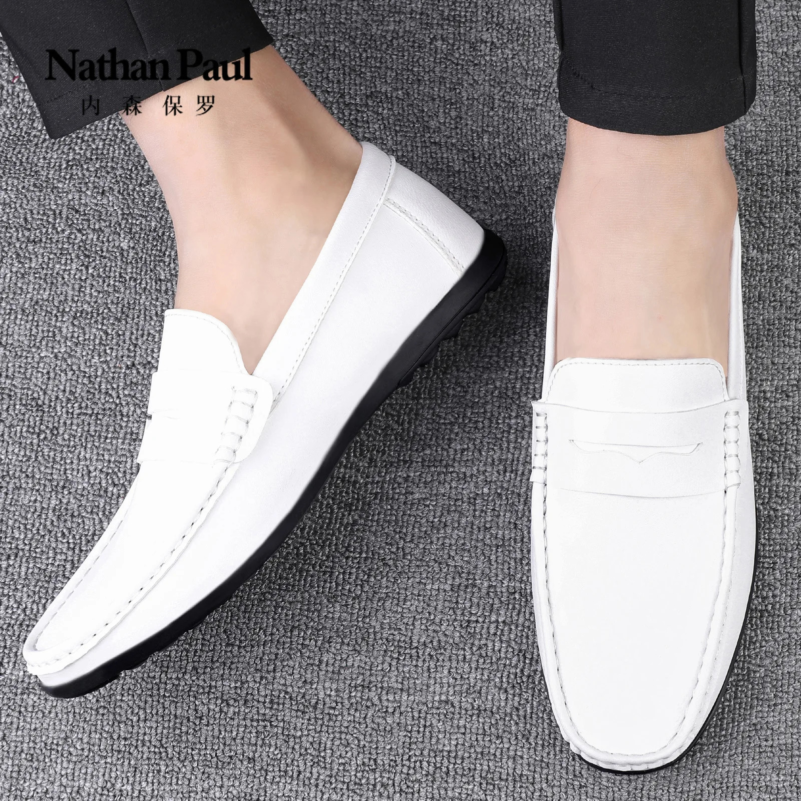 Leather mens shoes summer driving flat casual style mens shoes trendy fashion outdoor lazy loafers mens shoes 250605
